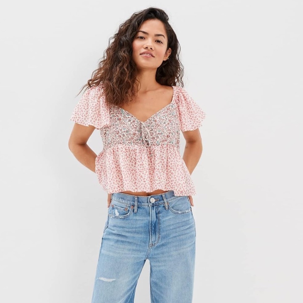 5/$20 American Eagle Smocked Babydoll Top XS